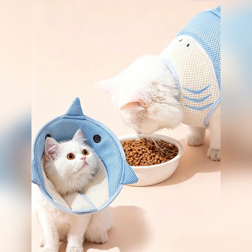 Shark Cone for Cats – Mesh Elizabethan Collar – 2-in-1 Design